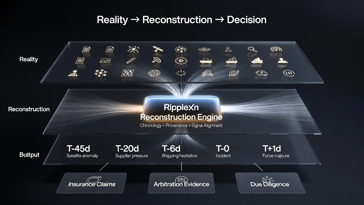 RippleXn Reconstruction Engine — Reality, Reconstruction, and Decision layers